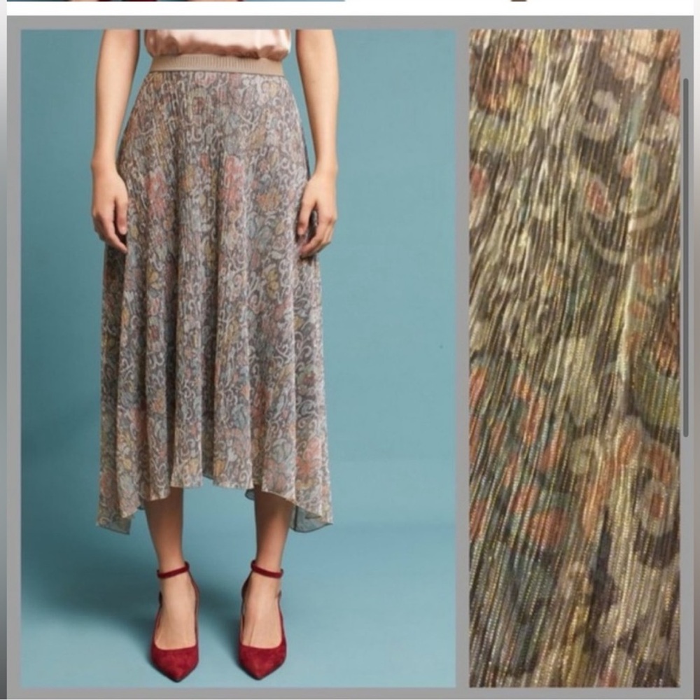 Maeve Anthropologie Glimmered Metallic Swing MIDI Skirt Size